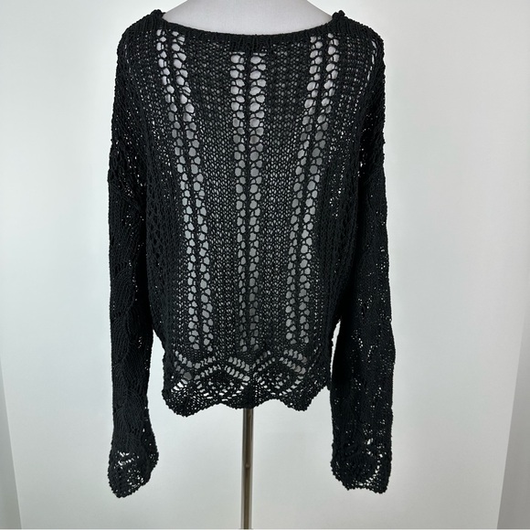 ZARA Black Open Knit Sweater Size Medium - Picture 6 of 7